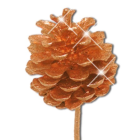 Pine cone on stem 'orange gold glitter'