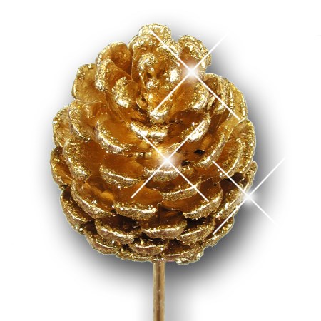 Pine cone on stem 'gold gold glitter'