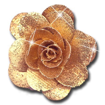 Woodrose 5 cm on stem 'gold gold glitter'
