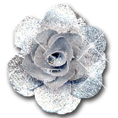 Woodrose 5 cm on stem 'silver silver glitter'