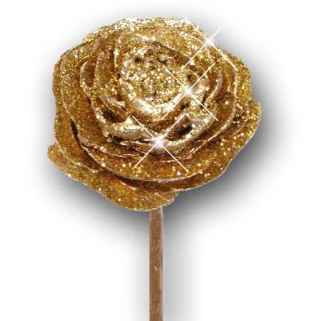 Cedar rose on stem 'gold gold glitter'