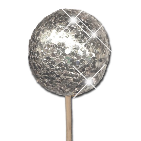 Glitter ball 5 cm on stem 'silver glitter'