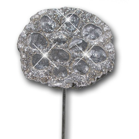 Lotus Heads on stem 'silver silver glitter' Nelumbo