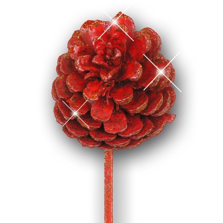 Pine cone on stem 'red red glitter'
