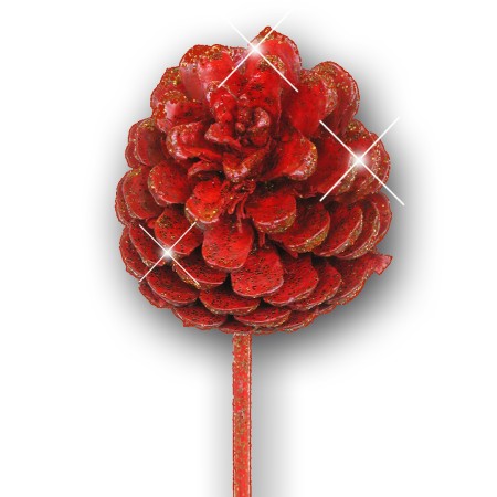 Pine cone on stem 'red red glitter'