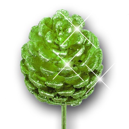 Pine cone on stem 'green green glitter'