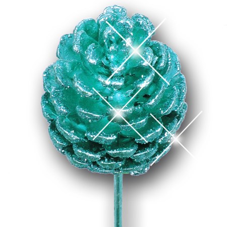 Pine cone on stem 'ice blue blue glitter'