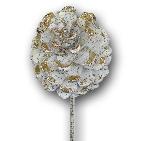 Pine cone on stem 'ivory gold glitter'