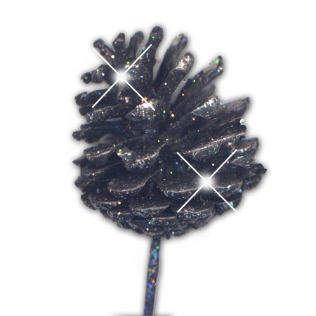 Pine cone on stem 'black multi glitter'