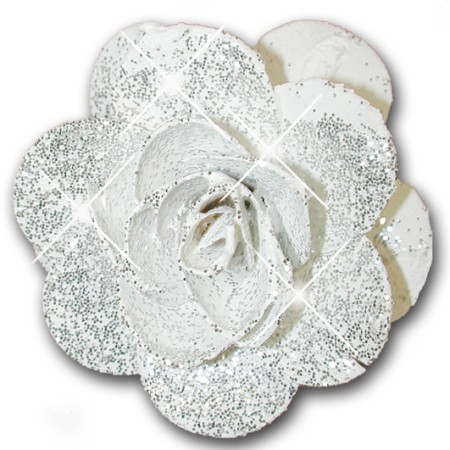 Woodrose 5 cm on stem 'ivory gold glitter'