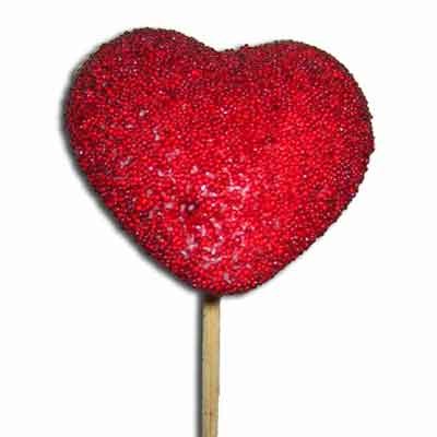 Sugar heart on stem 'Red'