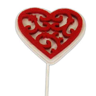 Wood & Felt Heart on stem 'Natural / Red'