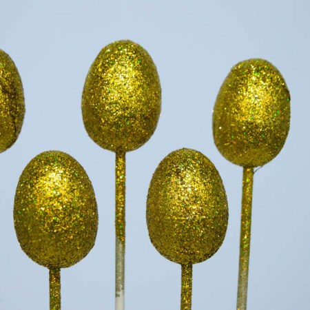 Egg on stick 'Laser Gold Glitter'