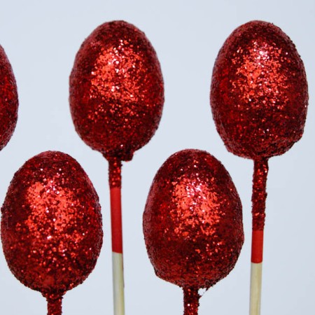 Egg on stick 'Red Glitter'