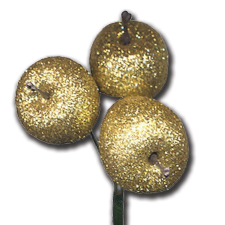 Apple glitter 3 pc on stem 'gold gold glitter'