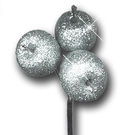 Apple glitter 3 pc on stem 'silver silver glitter'