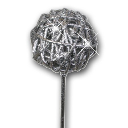 Brunchball 5 cm on stem 'silver silver glitter'