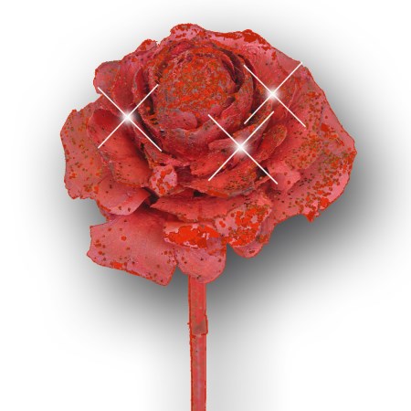 Cedar rose on stem 'red red glitter'