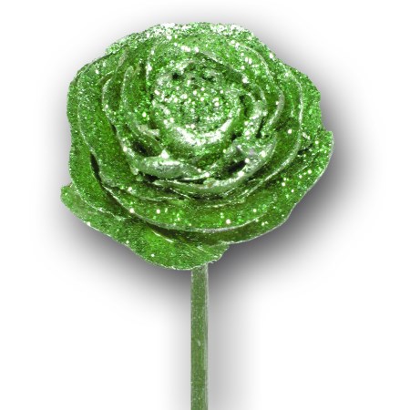 Cedar rose on stem 'green green glitter'