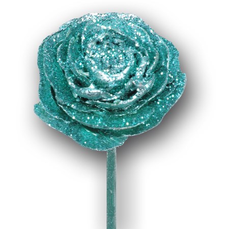 Cedar rose on stem 'ice blue blue glitter'